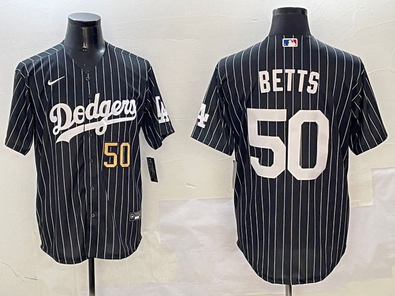 Men Los Angeles Dodgers #50 Betts Black Stripe Jointly Name 2025 Nike MLB Jersey style 10